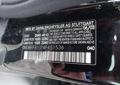 2004 Mercedes-Benz C 240 4Matic из США, поврежденный, VIN WDBRF81J74F451536